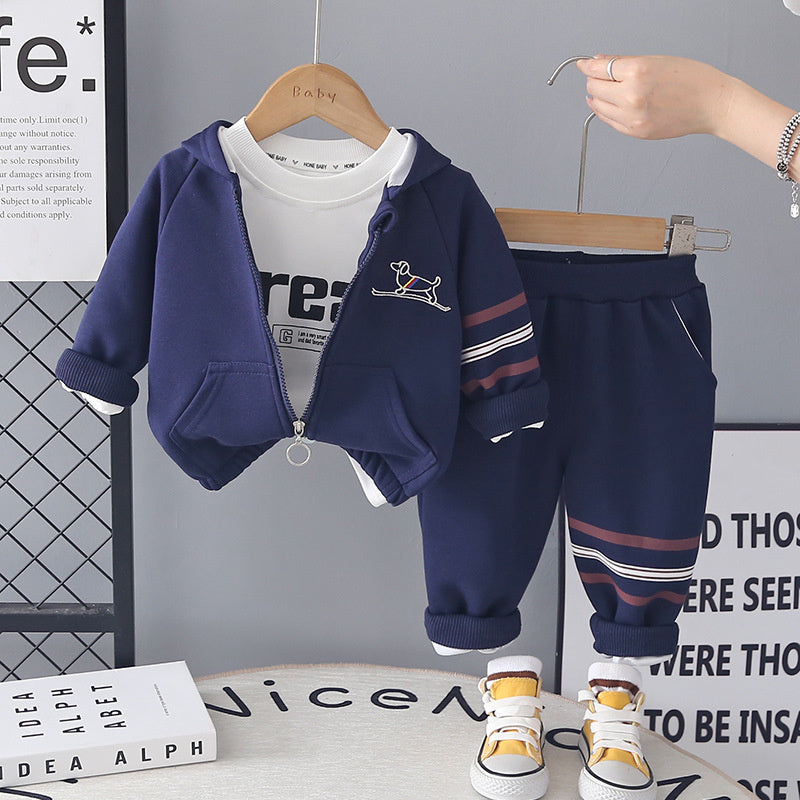 Children's and Autumn Outfit 2026 New Model Boys' Spring Clothes for Outings Baby Casual Puppy Three-Piece Set