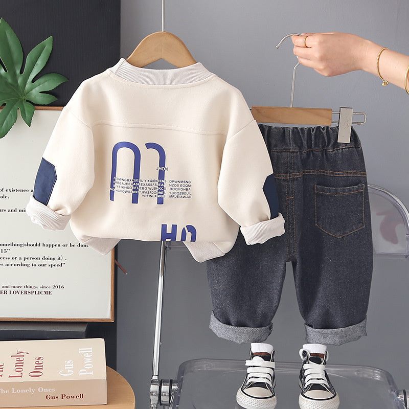 Boys' clothing stylish large letter sweatshirt set toddlers, fashionable cute clothes for babies children in spring and autumn