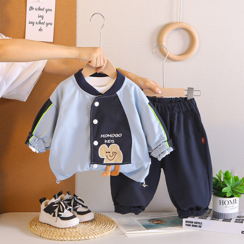 Boys' Outfit 2026 New Fashionable Elephant Color-Block Set Baby Spring Stylish Trendy Infant Children's Clothes