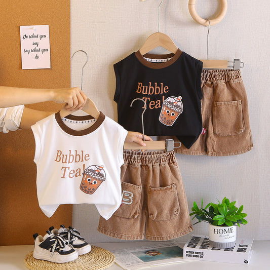 Children's outfit new stylish boys' cartoon short-sleeve t-shirt and shorts baby clothing summer infant clothes