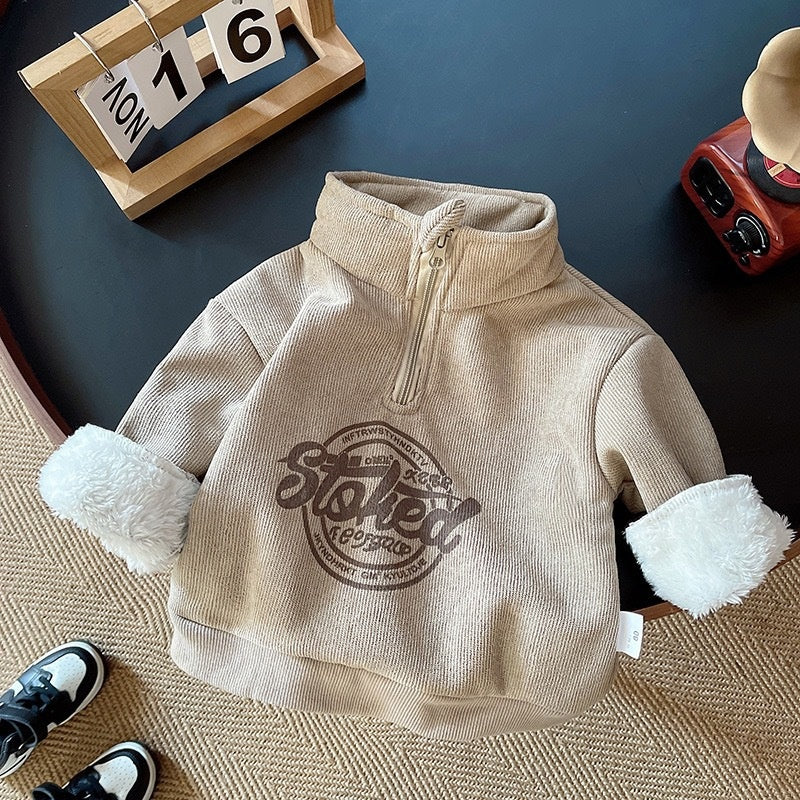 Baby Boy Fleece-Lined Half Turtleneck Zipper Set Toddler Autumn 2 Infant Clothes 3 Children's Clothing 1 to 4 Years Old Boys Winter