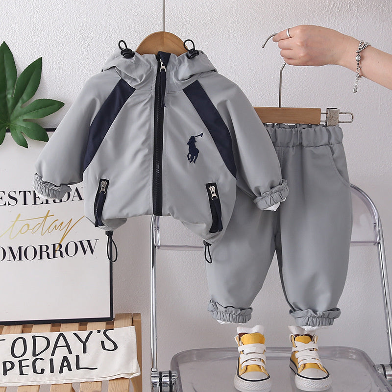 Outfit 2026 New Fashionable Infant Toddler Boys' Spring and Autumn Color-Block Embroidered Long-Sleeve Three-Piece Set