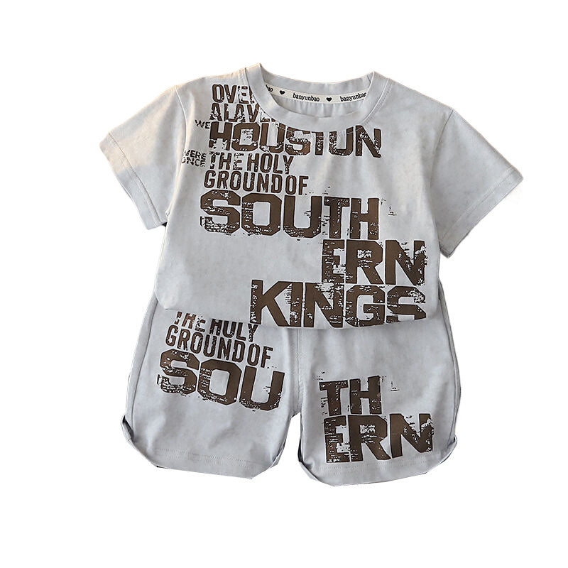 Boys' Summer Outfit 2026 New Fashionable Casual Sports Short Sleeve Shorts Two-Piece Set for Boys