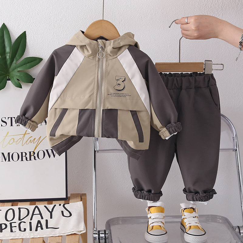 Boys' Spring and Outfit 2026 New Fashionable Children's Color-Block Jacket Two-Piece Set Baby Autumn Sports Trend Wholesale