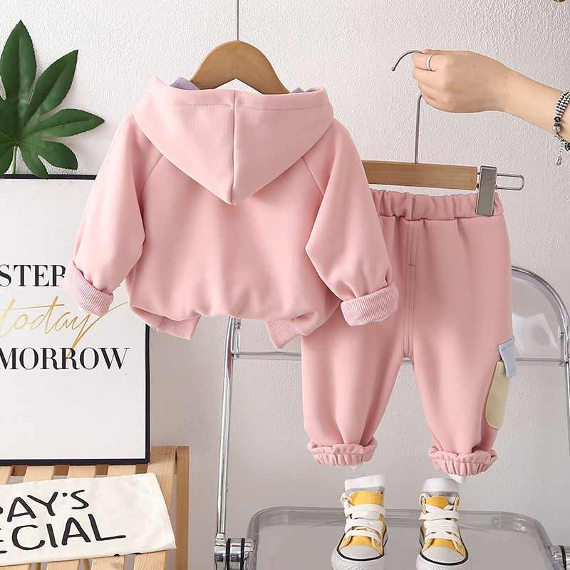 Girls' Outfit Spring and 2026 New Fashionable Children's Autumn Stylish Baby Girl Color-Block Cartoon Jacket Two-Piece Set