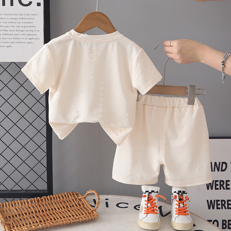 Boys' Outfit: Distressed Bear Short-Sleeve Set 2026 New Fashionable Baby Summer Clothes, Lightweight and Stylish for Children