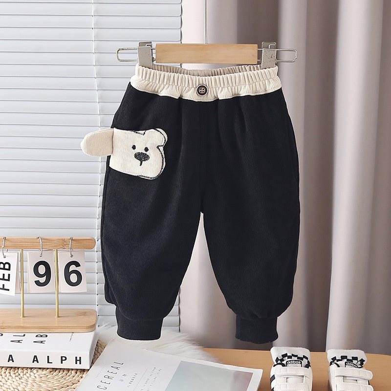 Children's casual side cartoon cotton pants, solid color sports versatile sweatpants for boys, baby toddler autumn and winter pants
