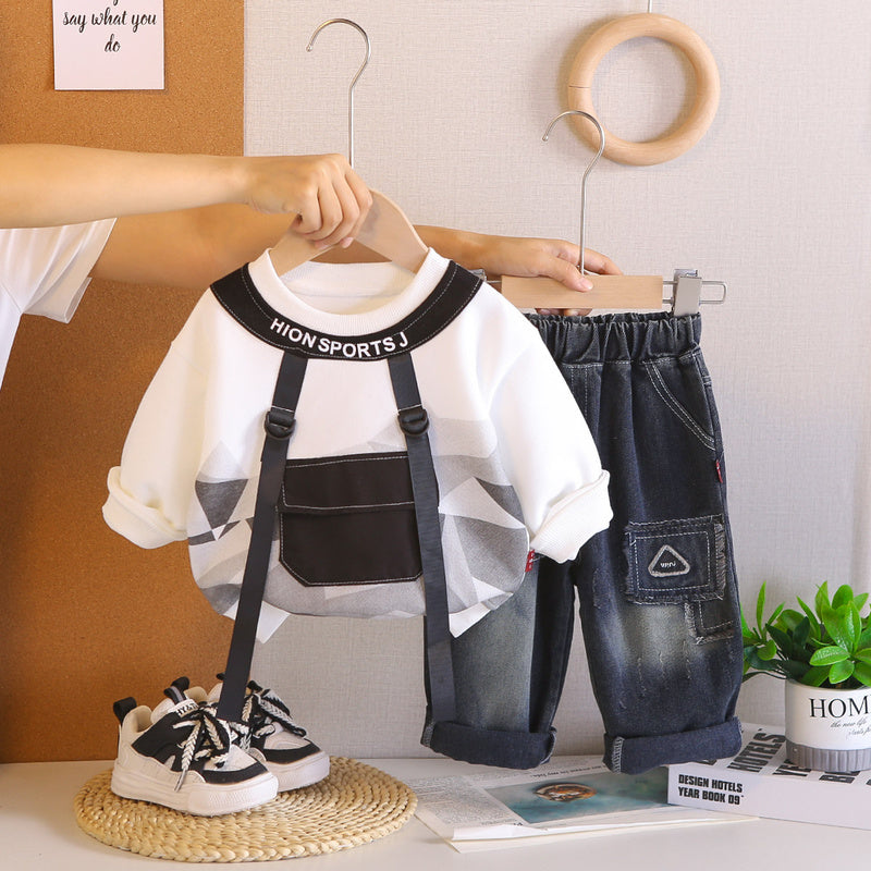 Children's clothing boys, long-sleeved 2026 set, new style baby toddler clothes, two-piece set ages 1-3-5, stylish for spring and autumn