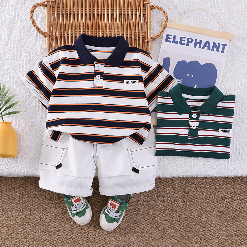 Boys' Outfit Set, Children's Summer Striped Clothes, Casual Thin Short-Sleeve Two-Piece Set for 1-3 Year Olds