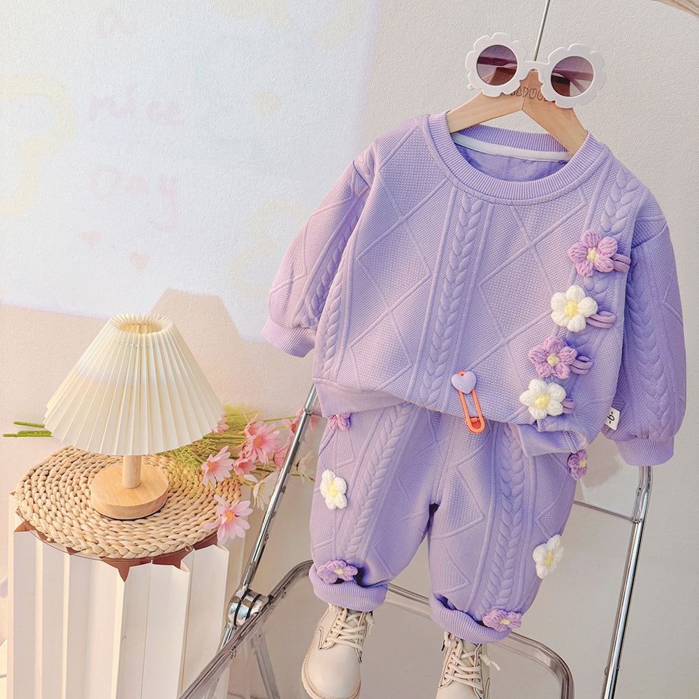 Girls' Outfit and Autumn 2025 New Style Two-Color Little Flower Baby Spring Two-Piece Set Children's Clothing One-Piece Dropshipping