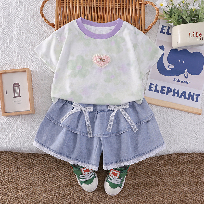 Girls' Outfit Set 2026 New Style Toddler Baby Summer Short-Sleeve Fashionable Two-Piece Children's Clothing Wholesale