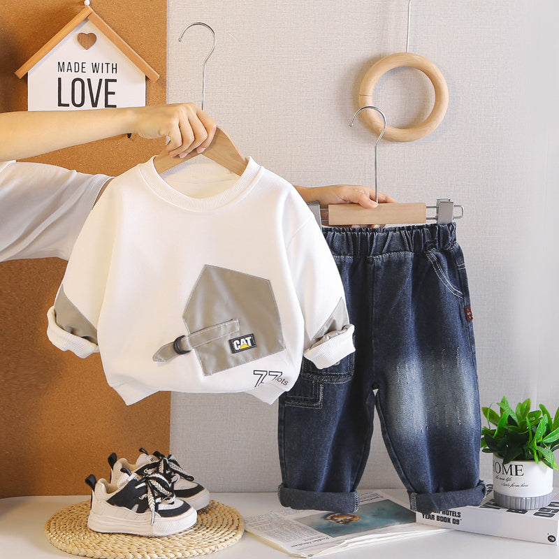 Boys' Sweatshirt Set 2026 New Outfit Korean Style Spring and Autumn Children's Long Sleeve Two-Piece Sports Clothing