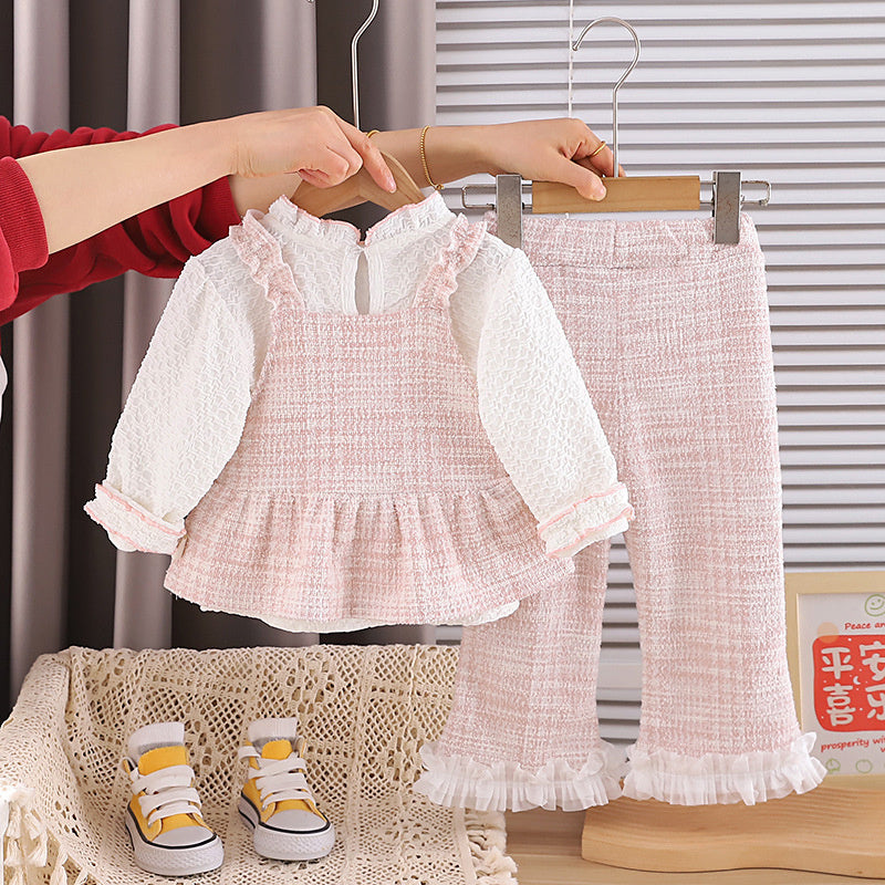 Girls' Tulip Strap 2026 New and Autumn Fashionable Spring Outfit for Baby Girls Korean Style Sweet Three-Piece Set