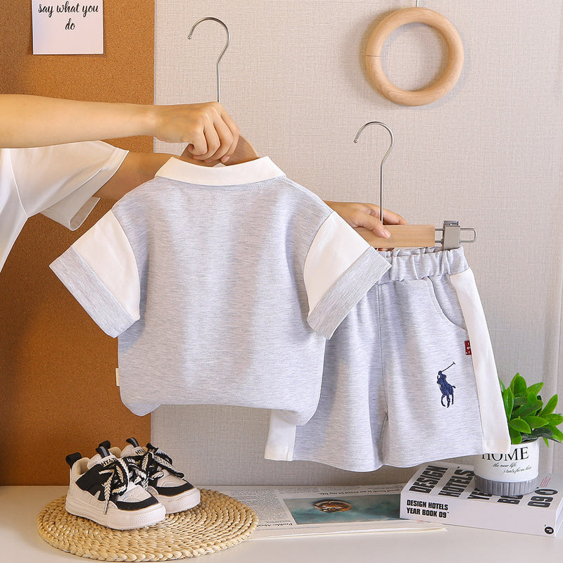 Boys' Outfit 2026 New Summer Style for Young Boys, Turn-down Collar Short Sleeve, Stylish Cool, Thin and Trendy
