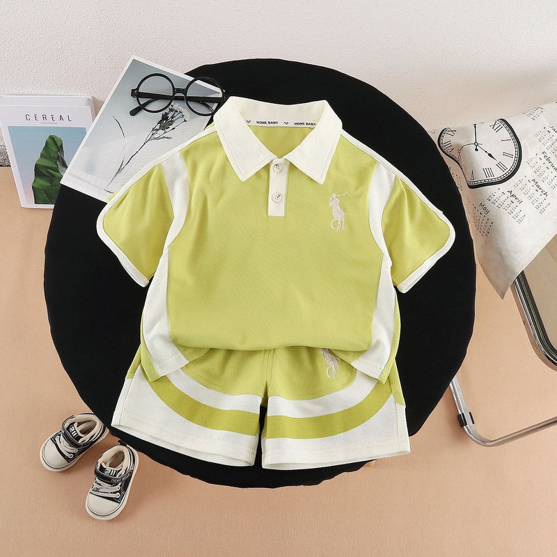 Boys' Outfit 2026 New Style Children's Polo Short Sleeve Fashionable Trendy Baby Summer Clothes Two-Piece Set