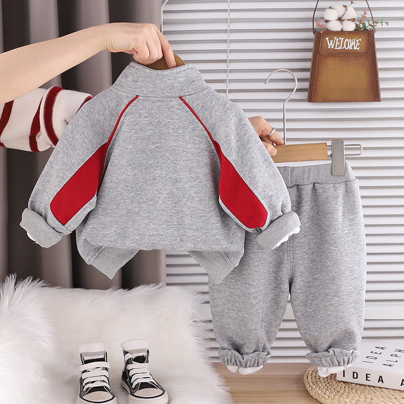 Spring and Autumn Jacket Set, Children's Sports Stand-up Collar Three-piece Set for 1-2-3 Year Old Baby, Casual Boys' Clothing