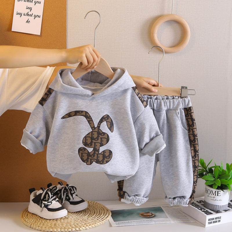 Children's Clothing Boys' Outfit New Fashionable Toddler Baby Spring and Autumn Hooded Sweatshirt Two-Piece Set Trendy Wholesale
