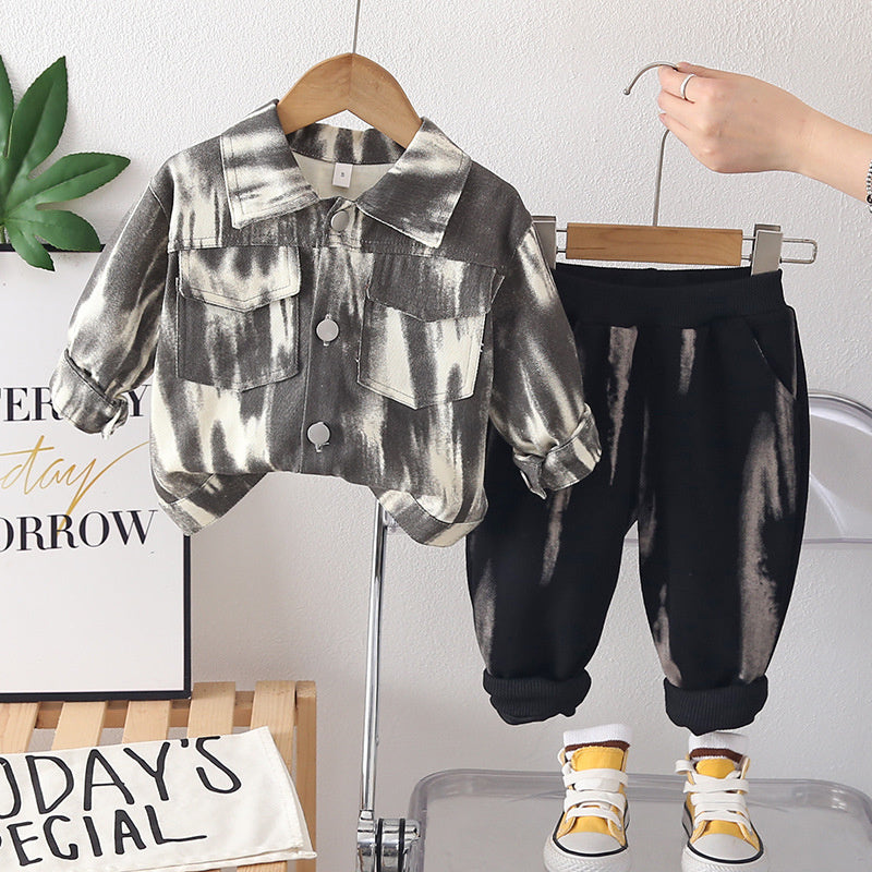 Boys' Autumn Outfit 2026 New Style Baby Boy Spring Fashion Full-Print Long-Sleeve Two-Piece Set Infant and Toddler Clothing