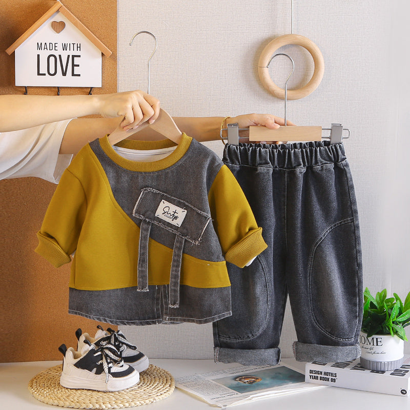 Boys' Spring and Autumn Outfit 2026 New Fashionable Baby Clothes Trendy Children's Stylish Sweatshirt Two-Piece Set