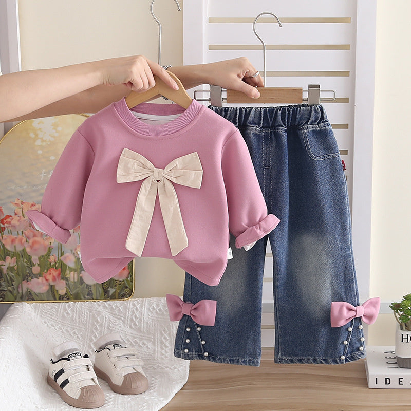 Girls' Outfit 2026 New Fashionable Children's Spring and Autumn Bowknot Sweatshirt for Girls Baby Casual Wholesale