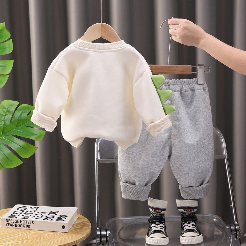 2025 New Children's Clothing Casual Spring and Autumn Boys' Dinosaur Sweatshirt Two-Piece Set One Piece Dropshipping