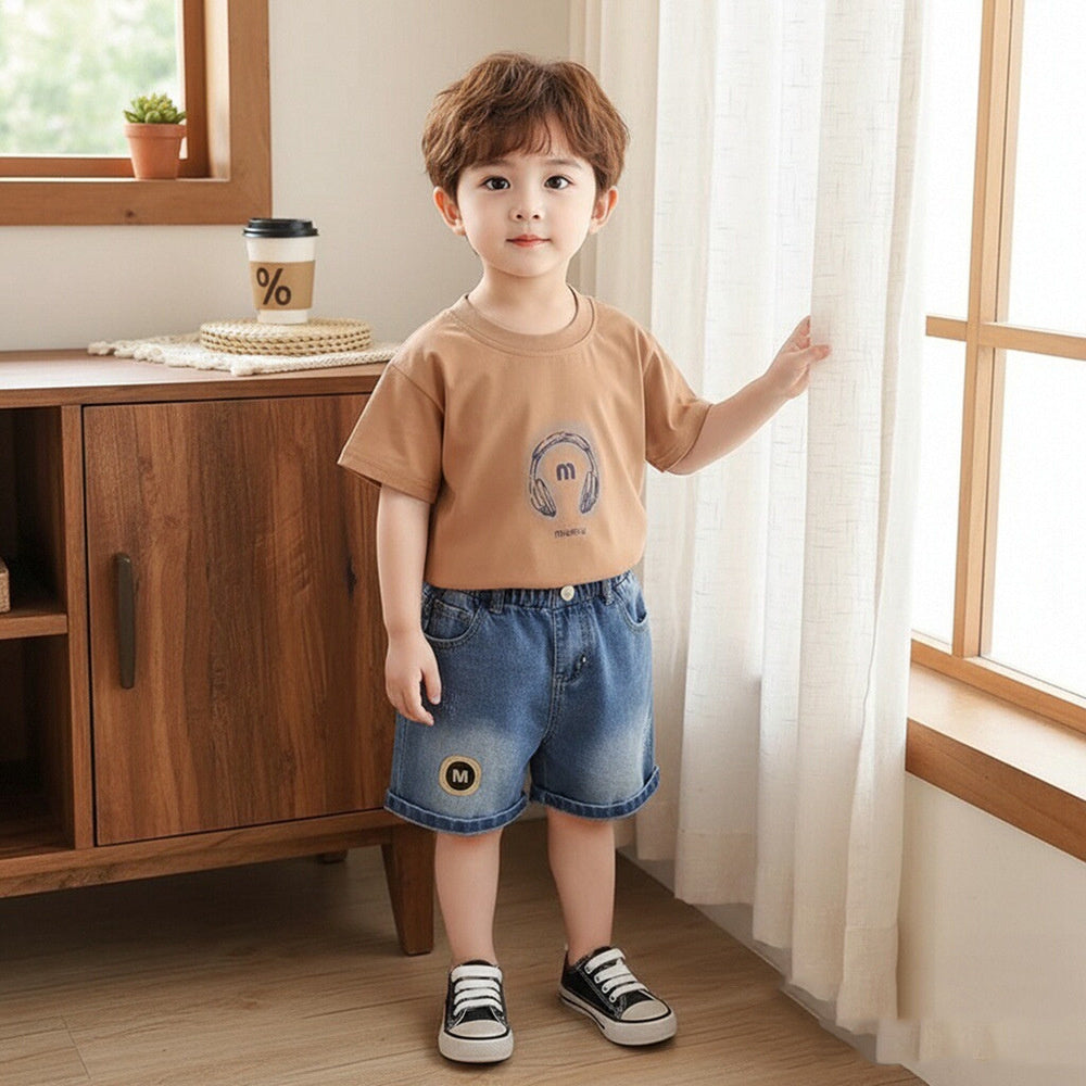Boys' Outfit 2026 New Model Children's Summer Casual Handsome Baby Boy Headphone Short Sleeve Two-Piece Set