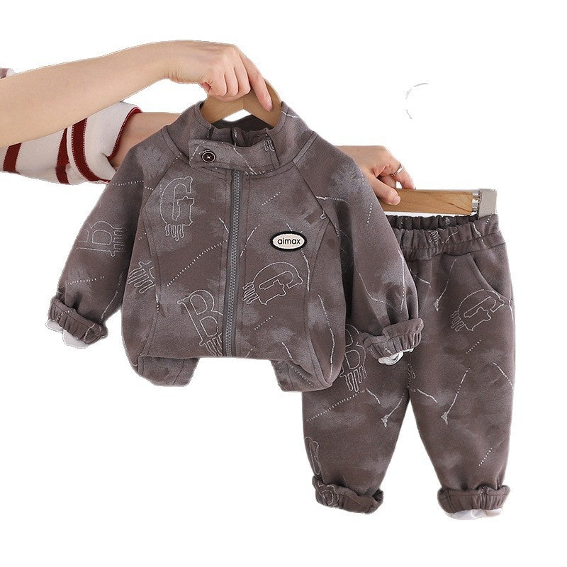 Boys' Suit 2026 New Spring and Autumn Fashionable Baby Stand-up Collar Jacket Toddler Two-piece Long-sleeve Outfit