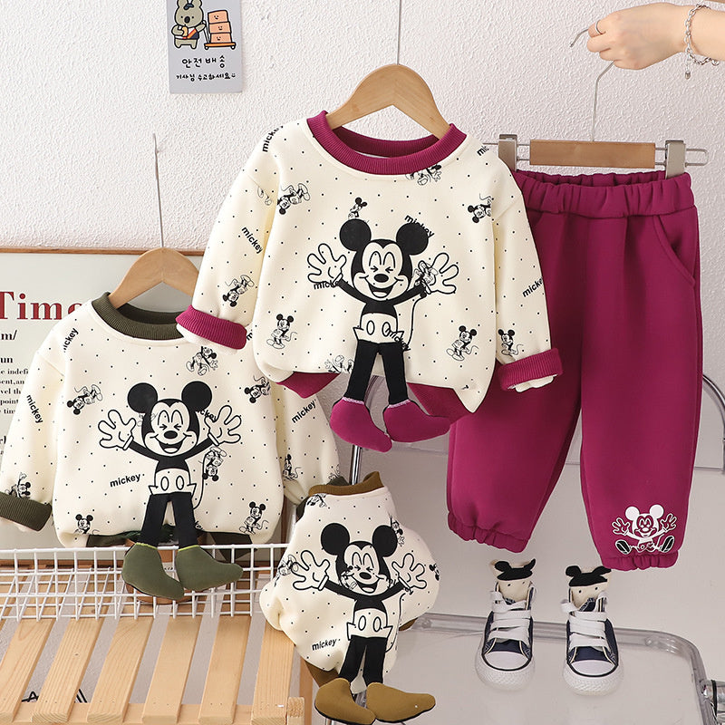 2024 Cartoon Thickened Two-Piece Infants Toddlers, New Autumn Winter Set for Boys, Cool and Trendy, Wholesale from Manufacturer