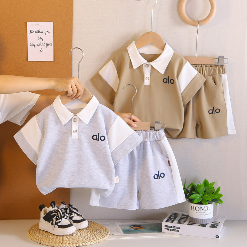 Boys' Summer Outfit 2026 New Style for 1-2-3 Years Old, Stylish Baby Two-Piece Set with Turn-Down Collar, Short Sleeve and Shorts