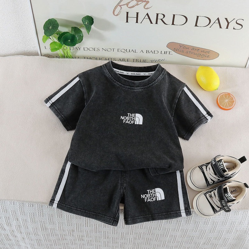 Baby Boy Summer Outfit 2026 New Fashionable Infant Children's Clothing, Trendy and Cool Vertical Striped Short Sleeve Two-Piece Set for Boys