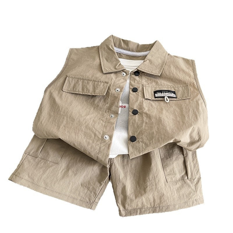 Baby clothes summer 2026 new cardigan vest workwear short-sleeve suit thin style for one-year-old boys trendy toddler outfit