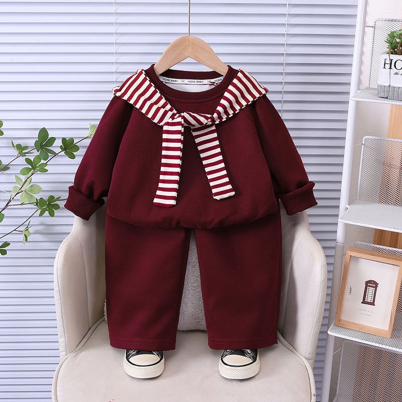 Boys' outfit, infant autumn two-piece set, children's new stylish shawl clothing for spring and autumn, trendy wholesale