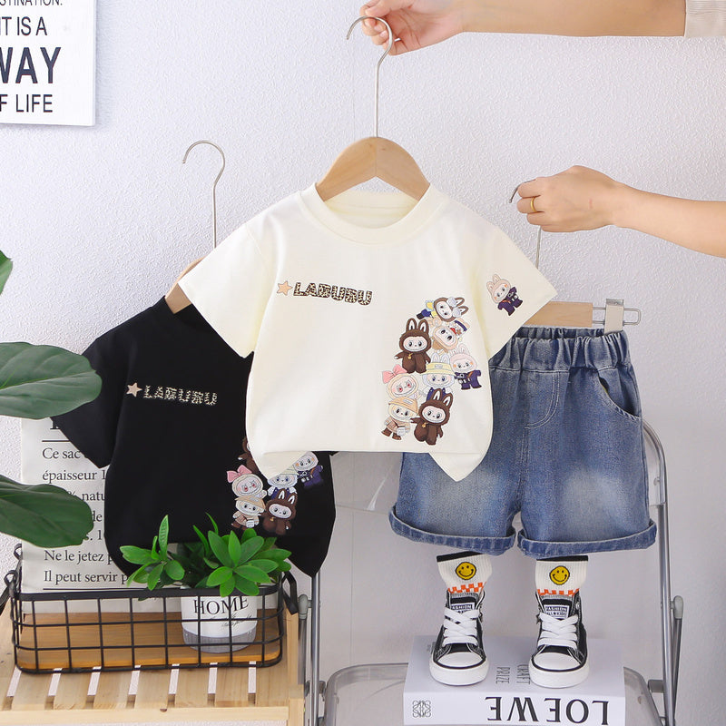 2026 Summer New Children's Short Sleeve Set Boys Girls Baby Cartoon T-shirt Shorts Two-piece Casual Outfit