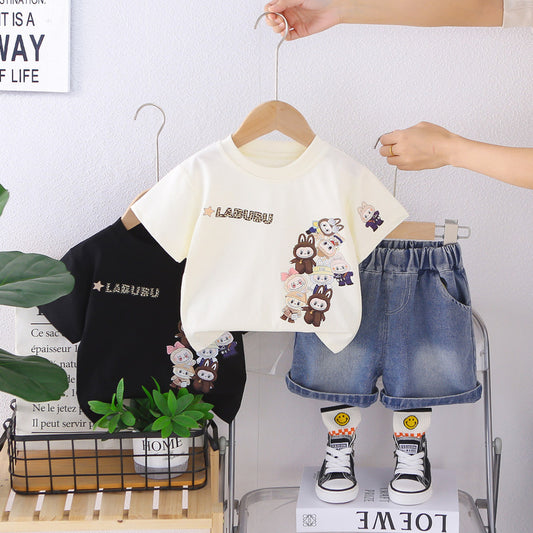 2026 Summer New Children's Short Sleeve Set Boys Girls Baby Cartoon T-shirt Shorts Two-piece Casual Outfit