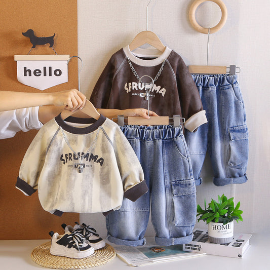 Stylish trendy boys' children's clothing, baby two-piece set, 2026 new model, infant spring and autumn clothes for children aged 1 to 5 years