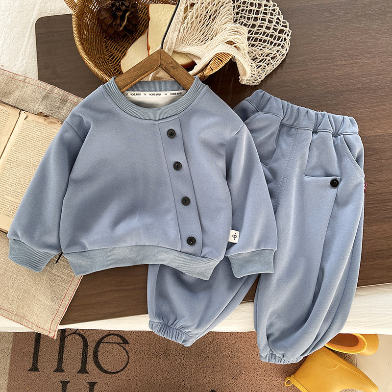 Boys' Autumn Sports Suit 2026 Spring/Autumn New Casual Button-Up Sweatshirt Two-Piece Set for Children and Toddlers