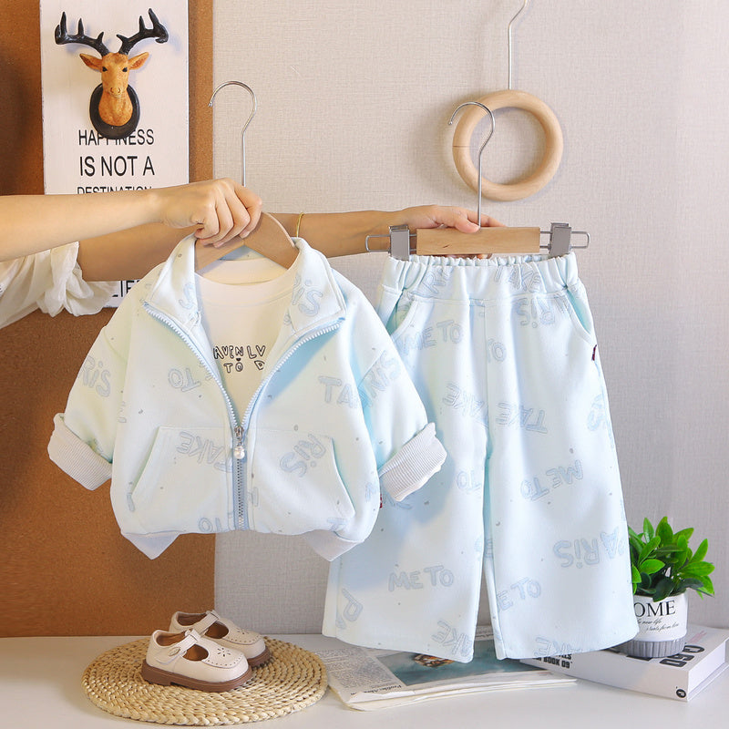 Girls' Spring and 2026 New Fashionable Children's Casual Autumn Outfit with Full Letter Print Three-Piece Set