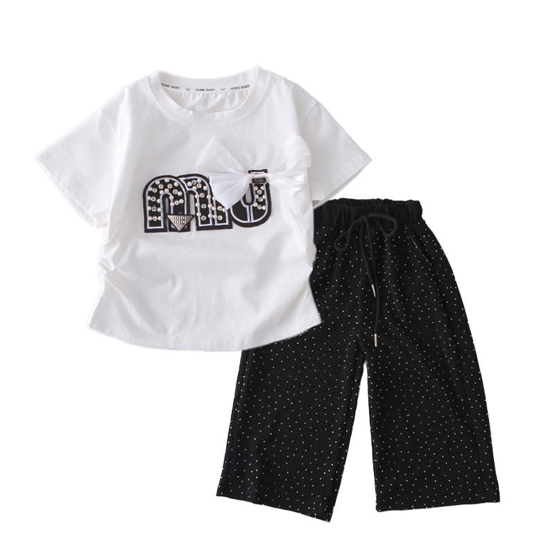 Baby Outfit 2026 New Style Girls' Short Sleeve Long Pants Two-Piece Summer Clothes Infant T-Shirt for 1-3 Year Olds Trendy