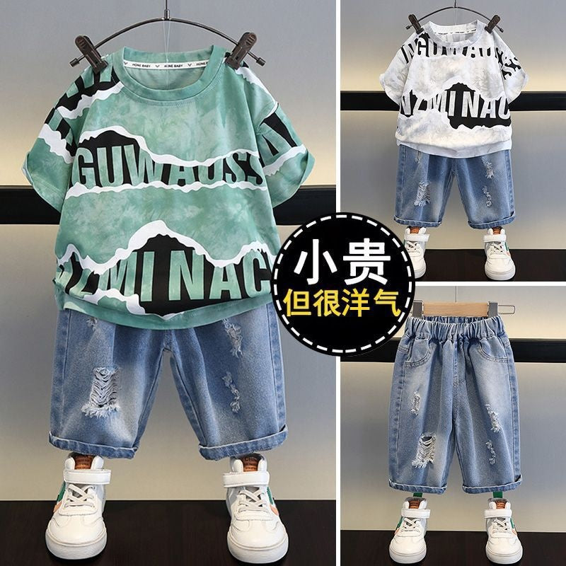 Boys' Short-Sleeve Suit 2026 New Fashionable Summer Outfit Boys, Cool and Stylish Streetwear for Kids, Popular Children's Clothing
