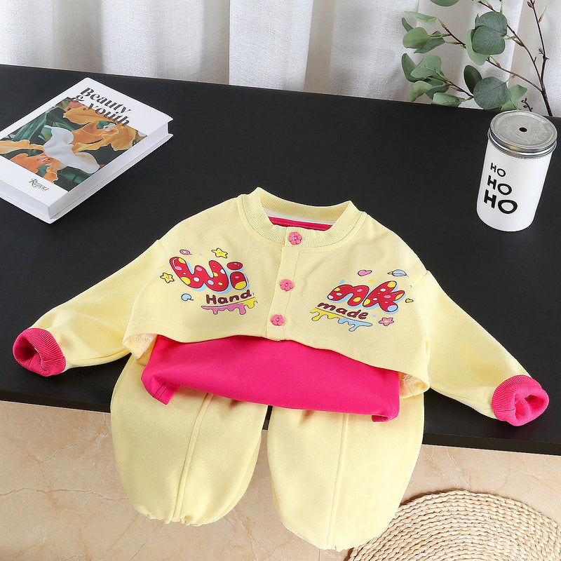 Girls' Outfit 2026 New Fashionable Colorful Letter Three-Piece Set for Children Baby Spring and Autumn Clothes Wholesale