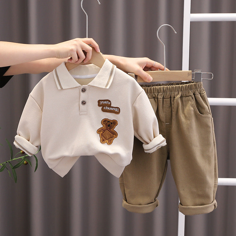 2024 Autumn Children's Clothing Wholesale Korean Fashion Cartoon Sleeve Sweatshirt Casual Long Pants Two-Piece Set Boys' Outfit Trendy