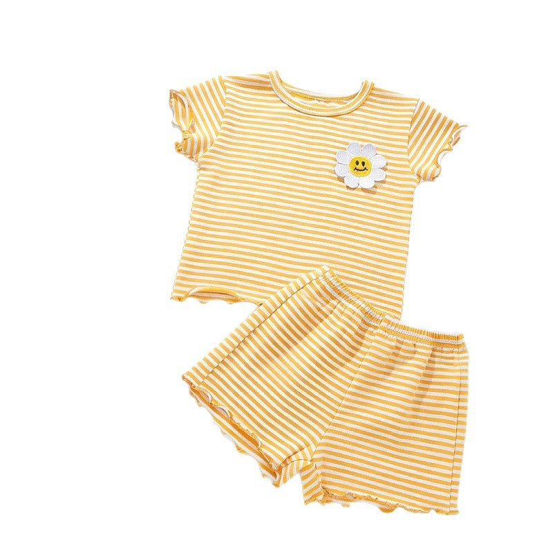 2026 Baby Thin Soft Striped Short Sleeve T-shirt and Elastic Waist Shorts Set Children's Summer Two-Piece Outfit