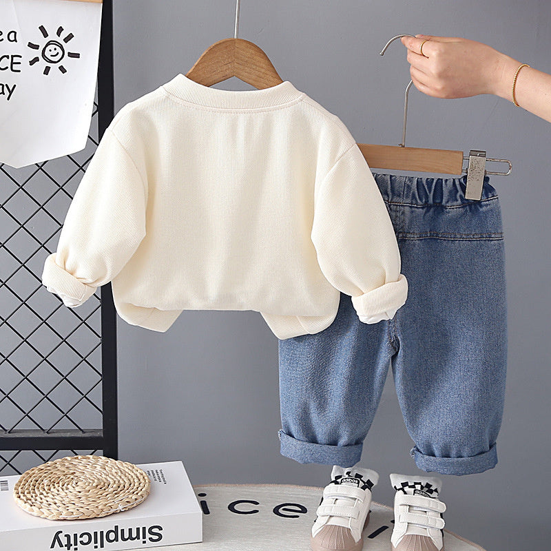Boys' Outfit 2026 New Fashionable Bear Cardigan Three-Piece Set for Baby Boys Spring and Autumn Infant Children's Clothing