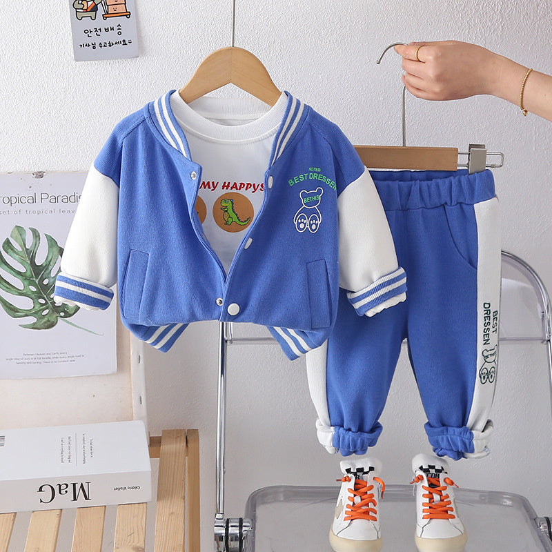 Boys' Baby 2026 New Fashionable Spring Autumn Baseball Outfit Boys, Casual Three-Piece Set for Toddlers and Young Boys