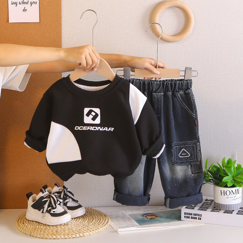 Boys' Outfit 2026 New Fashionable Baby Letter Print Long Sleeve Two-Piece Set Stylish Children's Spring and Autumn Wear