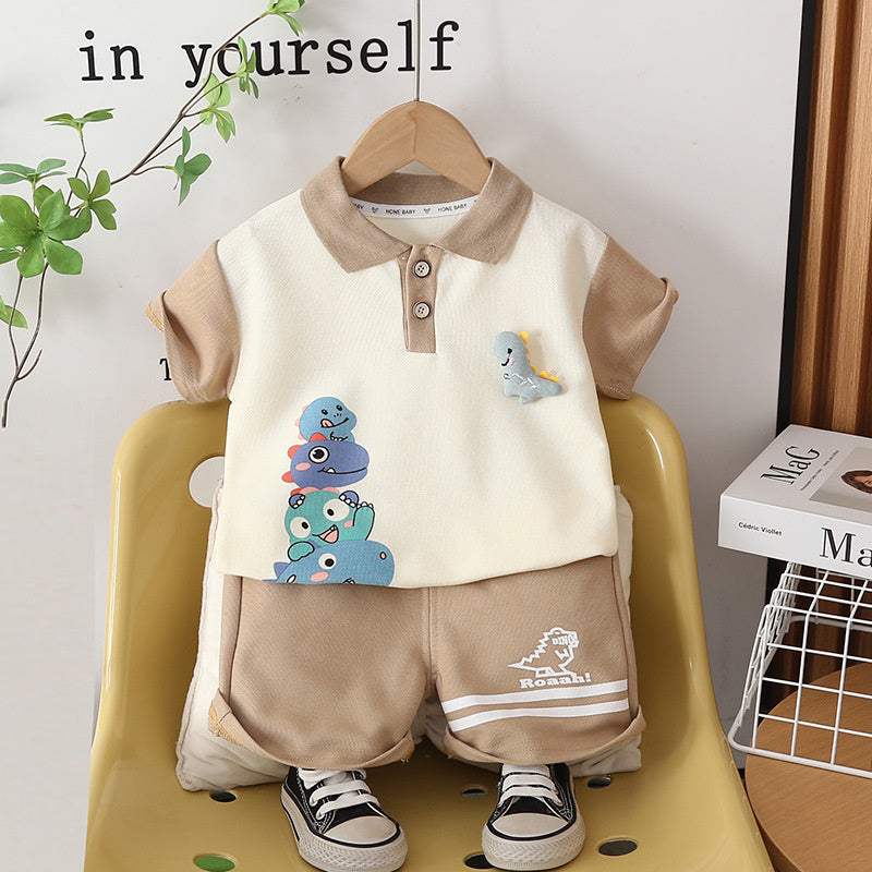 Boys' Outfit Dinosaur Placket Two-Piece Set 2026 New Stylish Baby Summer Thin Children's Clothing Trendy
