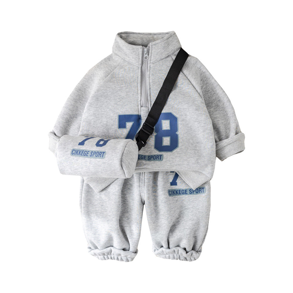 Boys Suit Casual New 2025 Autumn and Winter Clothing Children's Half Zipper Sports Sweatshirt Two-piece Set
