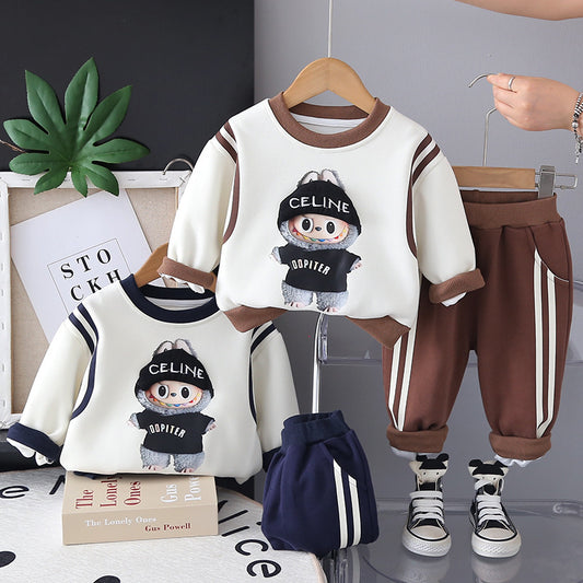 2025 New Boys and Girls Sweatshirt Autumn Stylish Children's Set Sports Long Sleeve Two-Piece Baby Clothes Kids' Clothing