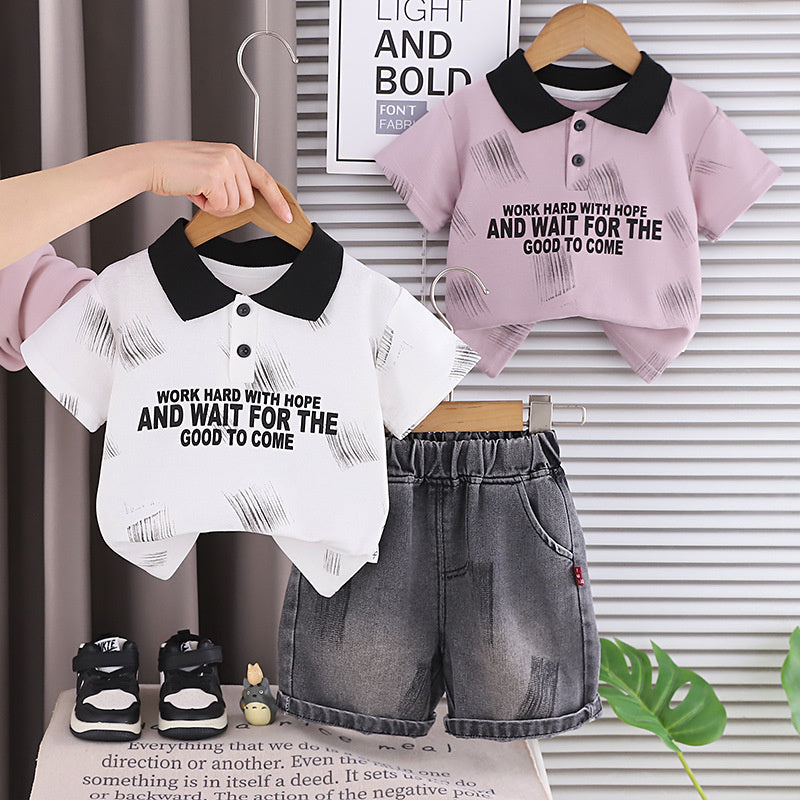 Baby short-sleeve children's outfit 2026 new style, graffiti print clothes, fashionable two-piece summer set for babies