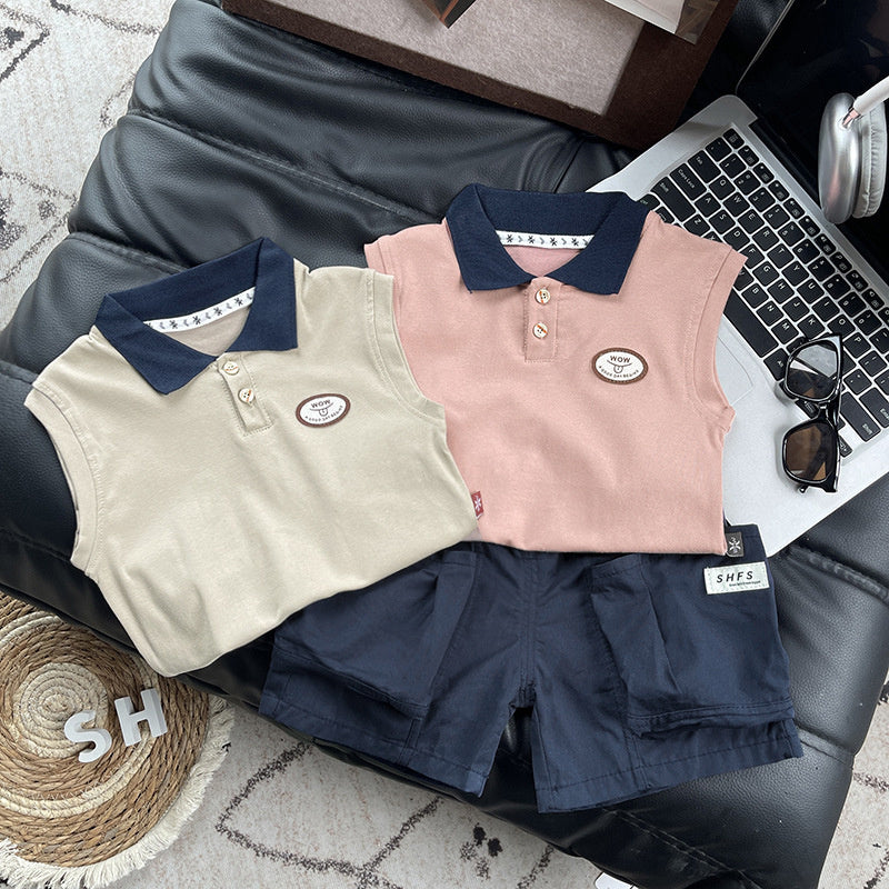 2026 New Stylish Baby Letter Print Sleeveless Two-Piece Set Children's Summer Boys' Outfit 1-2-3-4